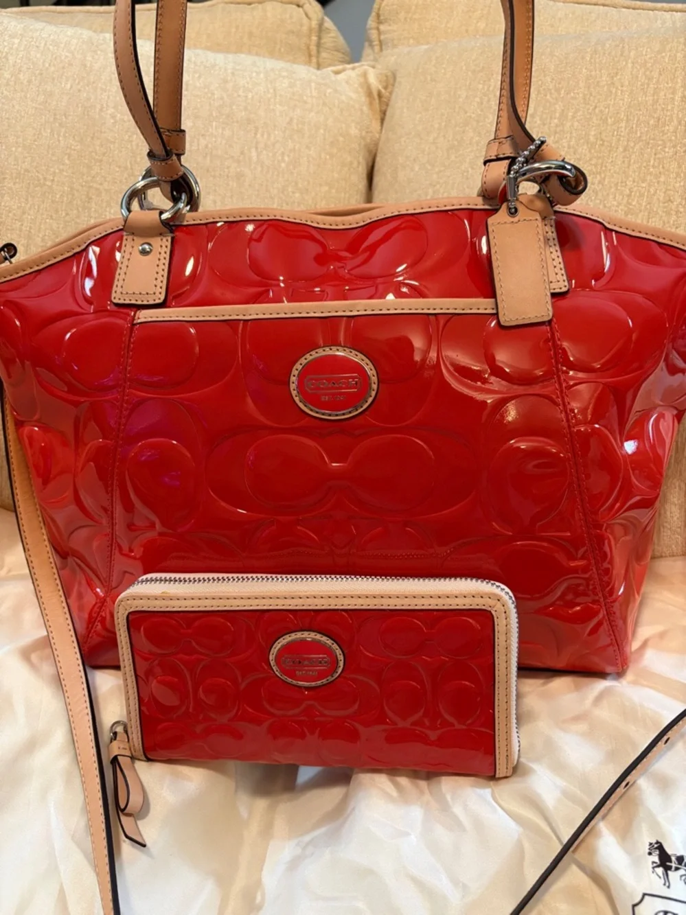Coach Patent Leather Tote and Wallet Set in Orange - Picture 3 of 16